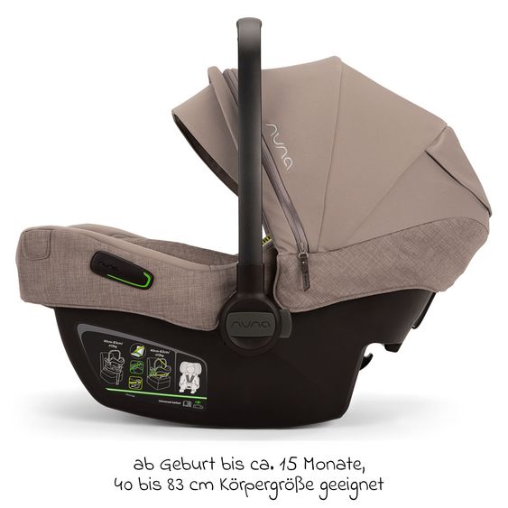 Nuna Babyschale PIPA next i-Size inkl. Base next ab Geburt bis 13 kg (40 cm - 83 cm) inkl. Sitzverkleinerer, Sonnenverdeck mit Dream Drape, Polsterschutz nur 2,8 kg - Cedar