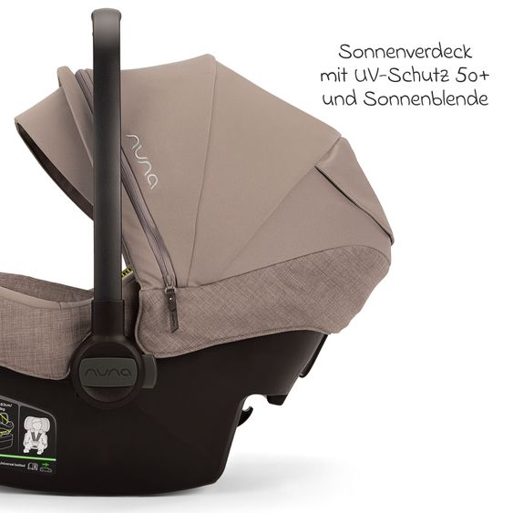 Nuna Babyschale PIPA next i-Size inkl. Base next ab Geburt bis 13 kg (40 cm - 83 cm) inkl. Sitzverkleinerer, Sonnenverdeck mit Dream Drape, Polsterschutz nur 2,8 kg - Cedar