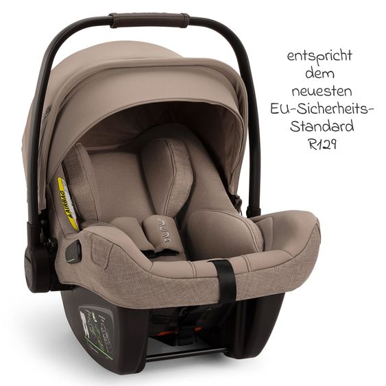 Nuna Babyschale PIPA next i-Size inkl. Base next ab Geburt bis 13 kg (40 cm - 83 cm) inkl. Sitzverkleinerer, Sonnenverdeck mit Dream Drape, Polsterschutz nur 2,8 kg - Cedar