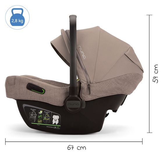 Nuna Babyschale PIPA next i-Size inkl. Base next ab Geburt bis 13 kg (40 cm - 83 cm) inkl. Sitzverkleinerer, Sonnenverdeck mit Dream Drape, Polsterschutz nur 2,8 kg - Cedar