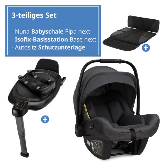 Nuna Babyschale PIPA next i-Size inkl. Base next ab Geburt bis 13 kg (40 cm - 83 cm) inkl. Sitzverkleinerer, Sonnenverdeck mit Dream Drape, Polsterschutz nur 2,8 kg - Ocean