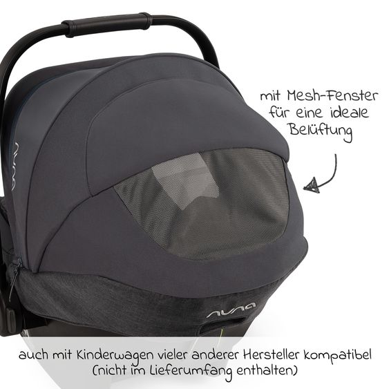 Nuna Babyschale PIPA next i-Size inkl. Base next ab Geburt bis 13 kg (40 cm - 83 cm) inkl. Sitzverkleinerer, Sonnenverdeck mit Dream Drape, Polsterschutz nur 2,8 kg - Ocean