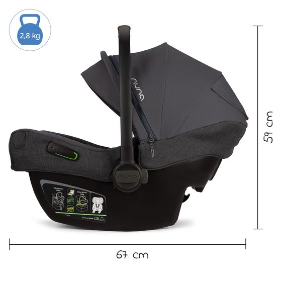 Nuna Babyschale PIPA next i-Size inkl. Base next ab Geburt bis 13 kg (40 cm - 83 cm) inkl. Sitzverkleinerer, Sonnenverdeck mit Dream Drape, Polsterschutz nur 2,8 kg - Ocean