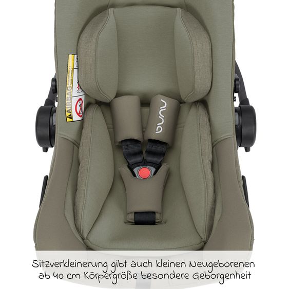 Nuna Babyschale PIPA next i-Size inkl. Base next ab Geburt bis 13 kg (40 cm - 83 cm) inkl. Sitzverkleinerer, Sonnenverdeck mit Dream Drape, Polsterschutz nur 2,8 kg - Pine
