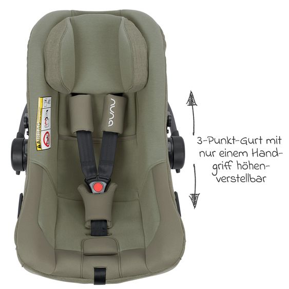 Nuna Babyschale PIPA next i-Size inkl. Base next ab Geburt bis 13 kg (40 cm - 83 cm) inkl. Sitzverkleinerer, Sonnenverdeck mit Dream Drape, Polsterschutz nur 2,8 kg - Pine