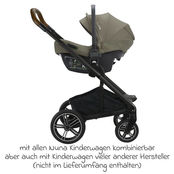 Nuna Babyschale PIPA next i-Size inkl. Base next ab Geburt bis 13 kg (40 cm - 83 cm) inkl. Sitzverkleinerer, Sonnenverdeck mit Dream Drape, Polsterschutz nur 2,8 kg - Pine