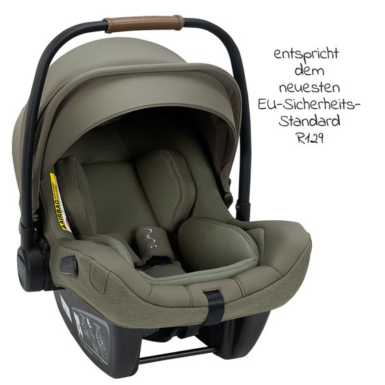 Nuna Babyschale PIPA next i-Size inkl. Base next ab Geburt bis 13 kg (40 cm - 83 cm) inkl. Sitzverkleinerer, Sonnenverdeck mit Dream Drape, Polsterschutz nur 2,8 kg - Pine