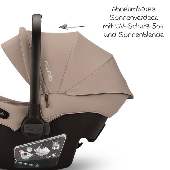 Nuna Babyschale PIPA urbn R 129 ab Geburt bis 13 kg (40 cm - 75 cm) mit Isofix inkl. Sitzverkleinerer & Sonnenverdeck nur 3,3 kg - Cedar