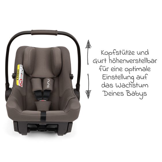 Nuna Babyschale PIPA urbn R 129 ab Geburt bis 13 kg (40 cm - 75 cm) mit Isofix inkl. Sitzverkleinerer & Sonnenverdeck nur 3,3 kg - Chestnut