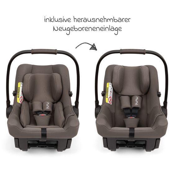Nuna Babyschale PIPA urbn R 129 ab Geburt bis 13 kg (40 cm - 75 cm) mit Isofix inkl. Sitzverkleinerer & Sonnenverdeck nur 3,3 kg - Chestnut