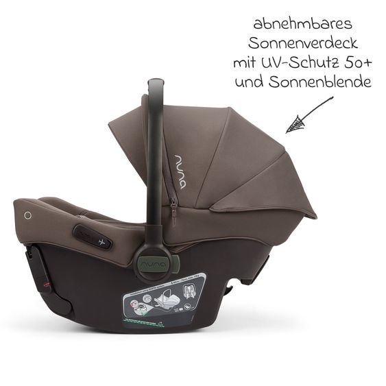 Nuna Babyschale PIPA urbn R 129 ab Geburt bis 13 kg (40 cm - 75 cm) mit Isofix inkl. Sitzverkleinerer & Sonnenverdeck nur 3,3 kg - Chestnut