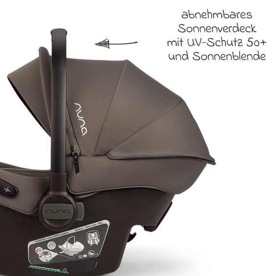 Nuna Babyschale PIPA urbn R 129 ab Geburt bis 13 kg (40 cm - 75 cm) mit Isofix inkl. Sitzverkleinerer & Sonnenverdeck nur 3,3 kg - Thunder