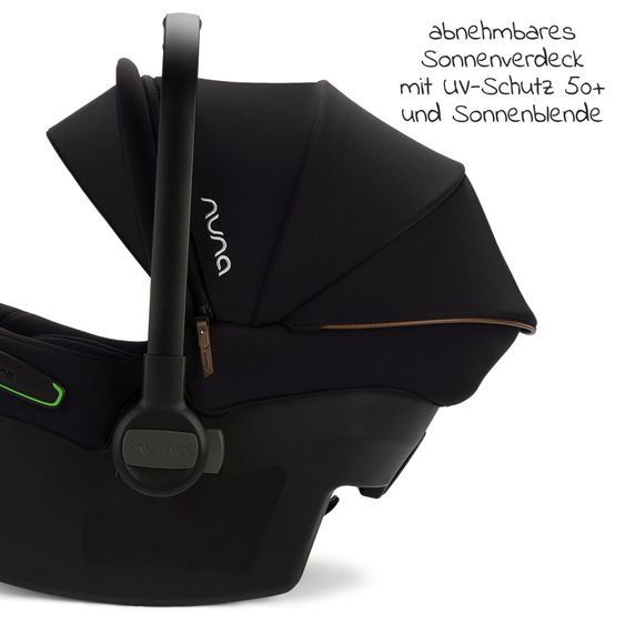 Nuna Babyschale PIPA urbn R129 ab Geburt bis 13 kg (40 cm - 75 cm) inkl. Sitzverkleinerer & Sonnenverdeck nur 3,3 kg mit Isofix - Caviar