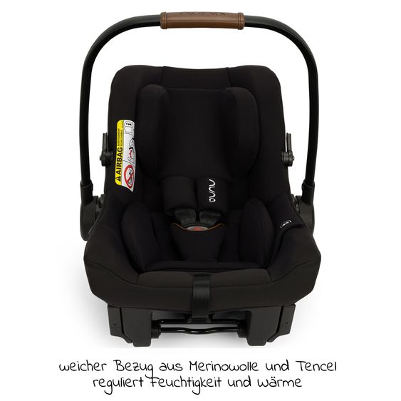 Nuna Babyschale PIPA urbn R129 ab Geburt bis 13 kg (40 cm - 75 cm) inkl. Sitzverkleinerer & Sonnenverdeck nur 3,3 kg mit Isofix - Caviar