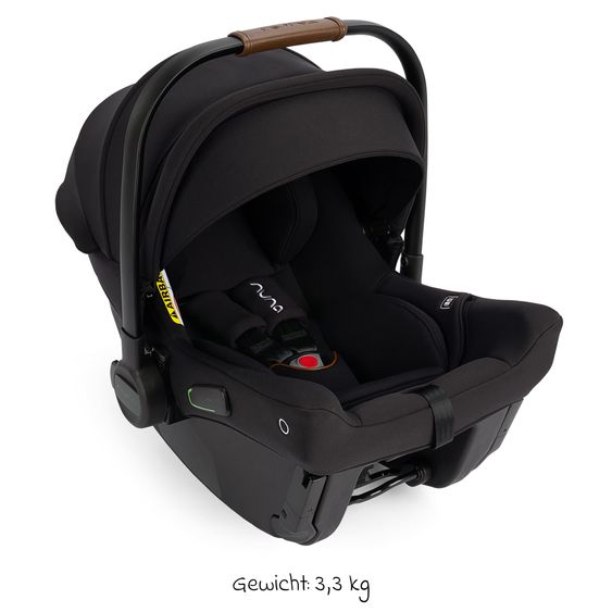 Nuna Babyschale PIPA urbn R129 ab Geburt bis 13 kg (40 cm - 75 cm) inkl. Sitzverkleinerer & Sonnenverdeck nur 3,3 kg mit Isofix - Caviar