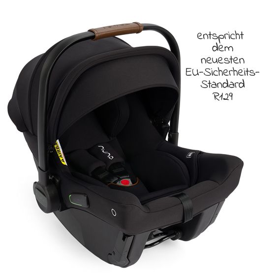 Nuna Babyschale PIPA urbn R129 ab Geburt bis 13 kg (40 cm - 75 cm) inkl. Sitzverkleinerer & Sonnenverdeck nur 3,3 kg mit Isofix - Caviar