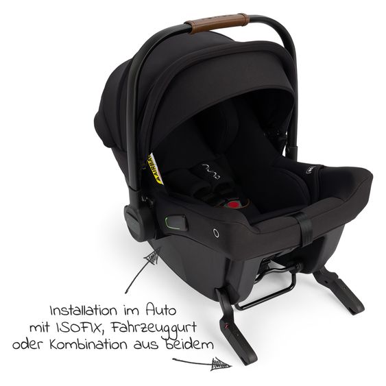 Nuna Babyschale PIPA urbn R129 ab Geburt bis 13 kg (40 cm - 75 cm) inkl. Sitzverkleinerer & Sonnenverdeck nur 3,3 kg mit Isofix - Caviar