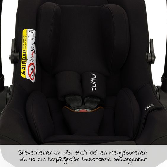 Nuna Babyschale PIPA urbn R129 ab Geburt bis 13 kg (40 cm - 75 cm) inkl. Sitzverkleinerer & Sonnenverdeck nur 3,3 kg mit Isofix - Caviar