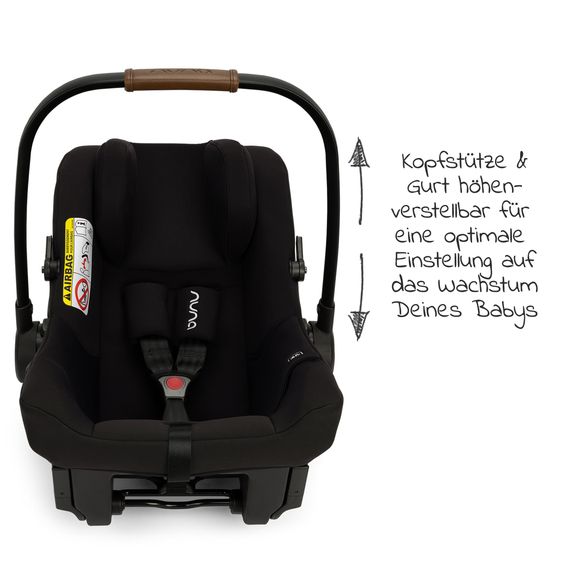 Nuna Babyschale PIPA urbn R129 ab Geburt bis 13 kg (40 cm - 75 cm) inkl. Sitzverkleinerer & Sonnenverdeck nur 3,3 kg mit Isofix - Caviar