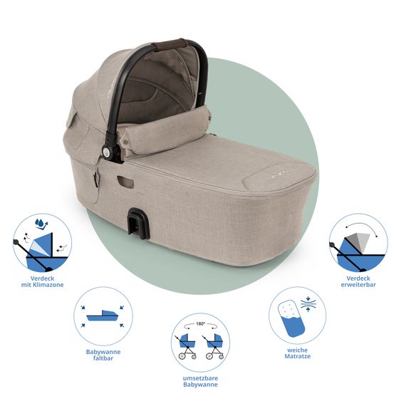 Nuna Navicella per neonati DEMI next pieghevole dalla nascita fino a 9 mesi con protezione visiva, finestra di ventilazione incl. materasso e copertura antipioggia - Chateau