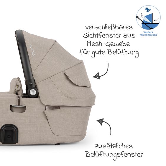 Nuna Navicella per neonati DEMI next pieghevole dalla nascita fino a 9 mesi con protezione visiva, finestra di ventilazione incl. materasso e copertura antipioggia - Chateau