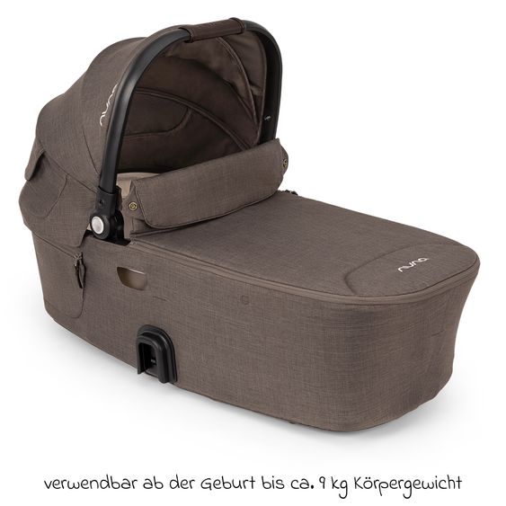 Nuna Navicella per neonati DEMI next pieghevole dalla nascita fino a 9 mesi con protezione visiva, finestra di ventilazione incl. materasso e copertura antipioggia - Castagna