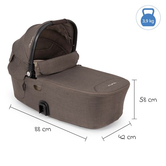 Nuna Navicella per neonati DEMI next pieghevole dalla nascita fino a 9 mesi con protezione visiva, finestra di ventilazione incl. materasso e copertura antipioggia - Castagna