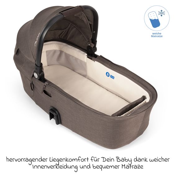 Nuna Navicella per neonati DEMI next pieghevole dalla nascita fino a 9 mesi con protezione visiva, finestra di ventilazione incl. materasso e copertura antipioggia - Castagna