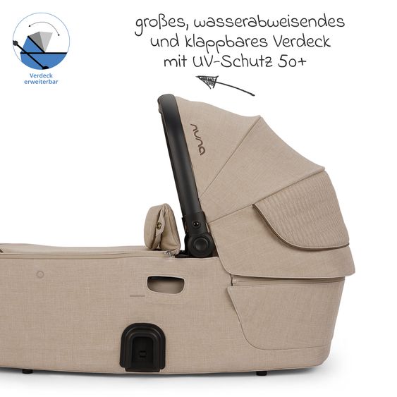 Nuna Navicella per neonati DEMI next pieghevole dalla nascita fino a 9 mesi con protezione visiva, finestra di ventilazione incl. materasso e copertura antipioggia - Cosmopolitan