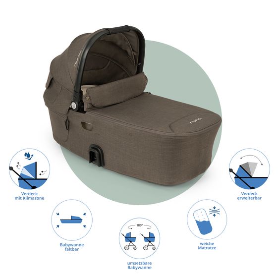 Nuna Navicella per neonati DEMI next pieghevole dalla nascita fino a 9 mesi con protezione visiva, finestra di ventilazione incl. materasso e copertura antipioggia - Pistacchio