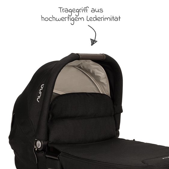 Nuna Carrycot MIXX next from Birth up to 9 Months with Privacy Screen, Ventilation Window incl. Mattress & Rain Cover - Caviar