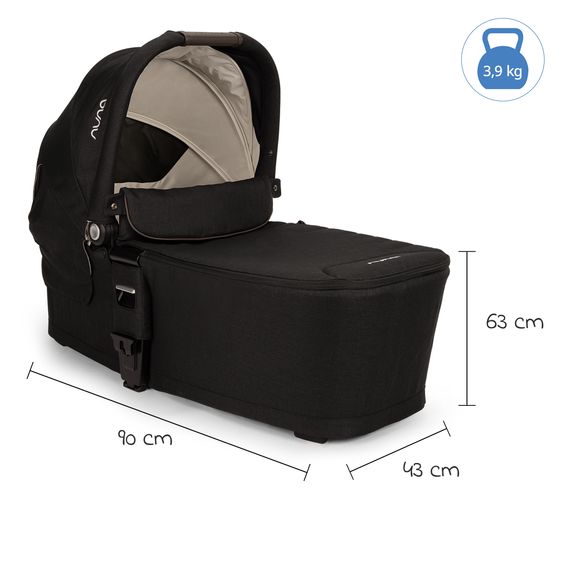 Nuna Carrycot MIXX next from Birth up to 9 Months with Privacy Screen, Ventilation Window incl. Mattress & Rain Cover - Caviar