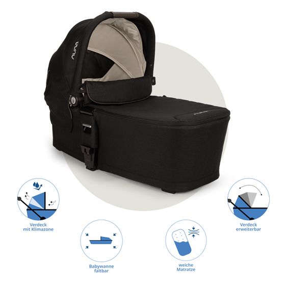 Nuna Carrycot MIXX next from Birth up to 9 Months with Privacy Screen, Ventilation Window incl. Mattress & Rain Cover - Caviar