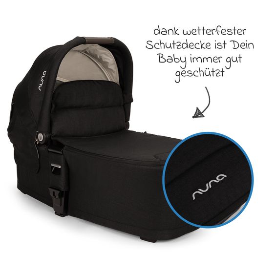 Nuna Carrycot MIXX next from Birth up to 9 Months with Privacy Screen, Ventilation Window incl. Mattress & Rain Cover - Caviar