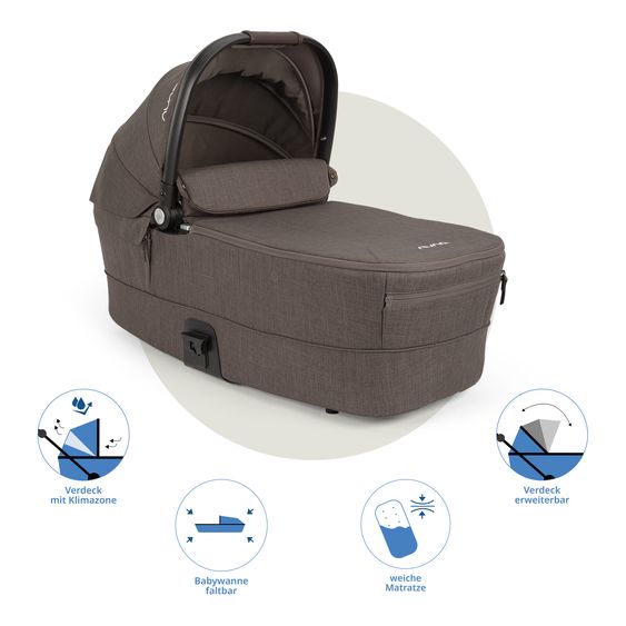 Nuna Babywanne MIXX next ab Geburt bis 9 Monate mit Sichtschutz, Belüftungsfenster inkl. Matratze & Regenschutz - Chestnut