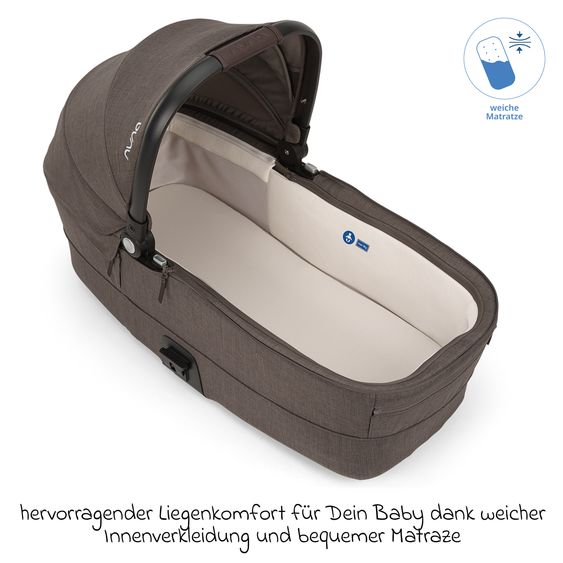 Nuna Babywanne MIXX next ab Geburt bis 9 Monate mit Sichtschutz, Belüftungsfenster inkl. Matratze & Regenschutz - Chestnut