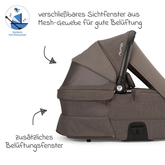 Nuna Babywanne MIXX next ab Geburt bis 9 Monate mit Sichtschutz, Belüftungsfenster inkl. Matratze & Regenschutz - Chestnut
