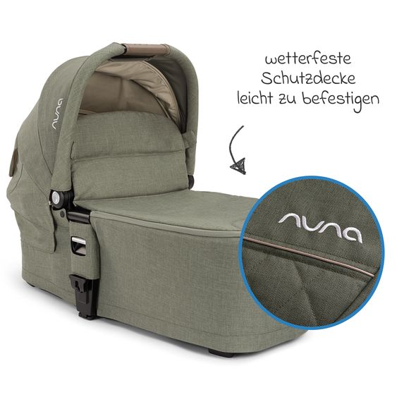 Nuna Babywanne MIXX next ab Geburt bis 9 Monate mit Sichtschutz, Belüftungsfenster inkl. Matratze & Regenschutz - Pine