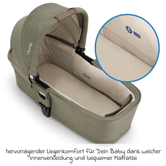 Nuna Babywanne MIXX next ab Geburt bis 9 Monate mit Sichtschutz, Belüftungsfenster inkl. Matratze & Regenschutz - Pine