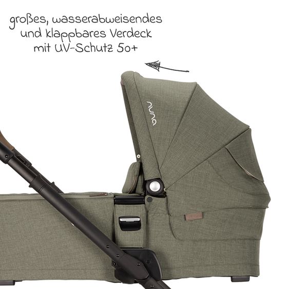 Nuna Babywanne MIXX next ab Geburt bis 9 Monate mit Sichtschutz, Belüftungsfenster inkl. Matratze & Regenschutz - Pine