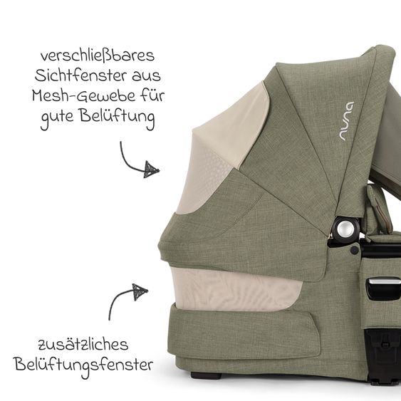 Nuna Babywanne MIXX next ab Geburt bis 9 Monate mit Sichtschutz, Belüftungsfenster inkl. Matratze & Regenschutz - Pine