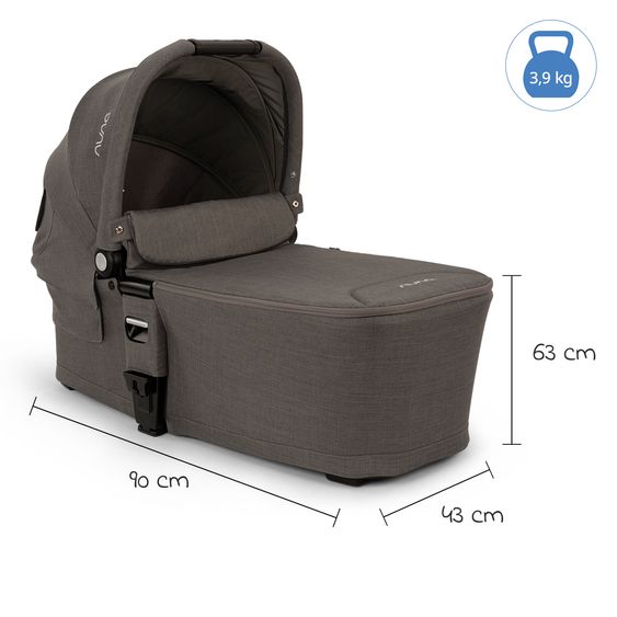 Nuna Carrycot MIXX next from Birth up to 9 Months with Privacy Screen, Ventilation Window incl. Mattress & Rain Cover - Thunder