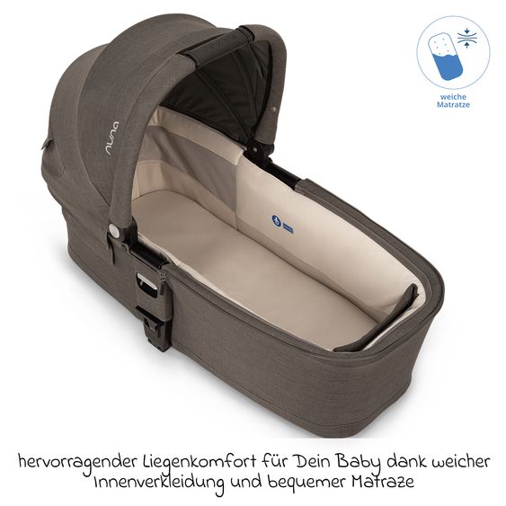 Nuna Carrycot MIXX next from Birth up to 9 Months with Privacy Screen, Ventilation Window incl. Mattress & Rain Cover - Thunder