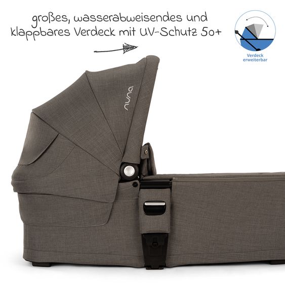 Nuna Carrycot MIXX next from Birth up to 9 Months with Privacy Screen, Ventilation Window incl. Mattress & Rain Cover - Thunder