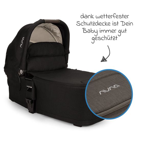 Nuna Carrycot MIXX next from Birth up to 9 Months with Privacy Screen, Ventilation Window incl. Mattress & Rain Cover - Thunder