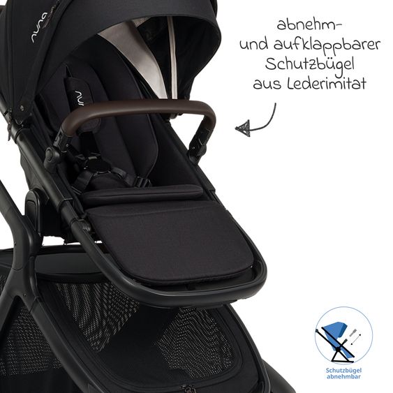 Nuna Poussette DEMI icon jusqu'à 22 kg avec panier de rangement, siège toutes saisons, guidon réglable en hauteur, pare-soleil, adaptateurs et protection pluie inclus - Caviar
