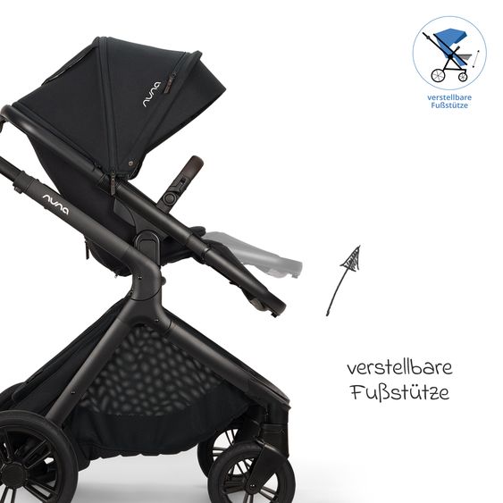 Nuna Poussette DEMI icon jusqu'à 22 kg avec panier de rangement, siège toutes saisons, guidon réglable en hauteur, pare-soleil, adaptateurs et protection pluie inclus - Caviar