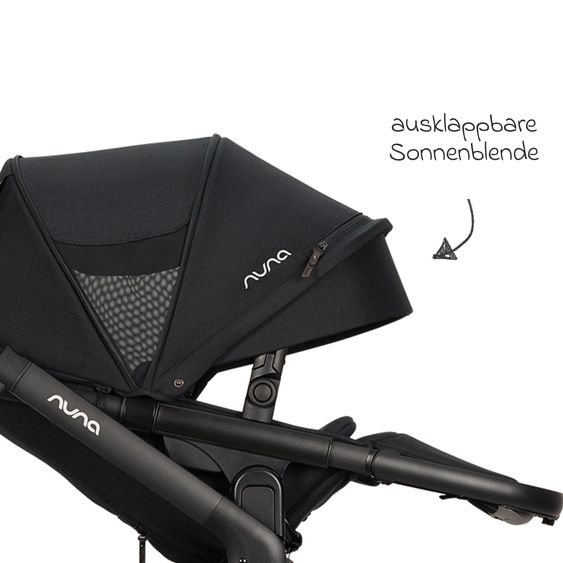 Nuna Poussette DEMI icon jusqu'à 22 kg avec panier de rangement, siège toutes saisons, guidon réglable en hauteur, pare-soleil, adaptateurs et protection pluie inclus - Caviar