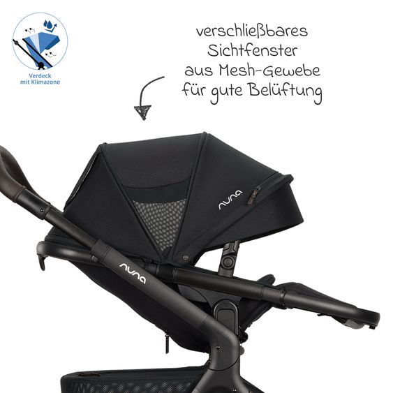 Nuna Poussette DEMI icon jusqu'à 22 kg avec panier de rangement, siège toutes saisons, guidon réglable en hauteur, pare-soleil, adaptateurs et protection pluie inclus - Caviar