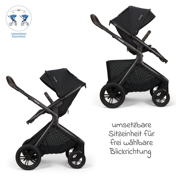 Nuna Poussette DEMI icon jusqu'à 22 kg avec panier de rangement, siège toutes saisons, guidon réglable en hauteur, pare-soleil, adaptateurs et protection pluie inclus - Caviar